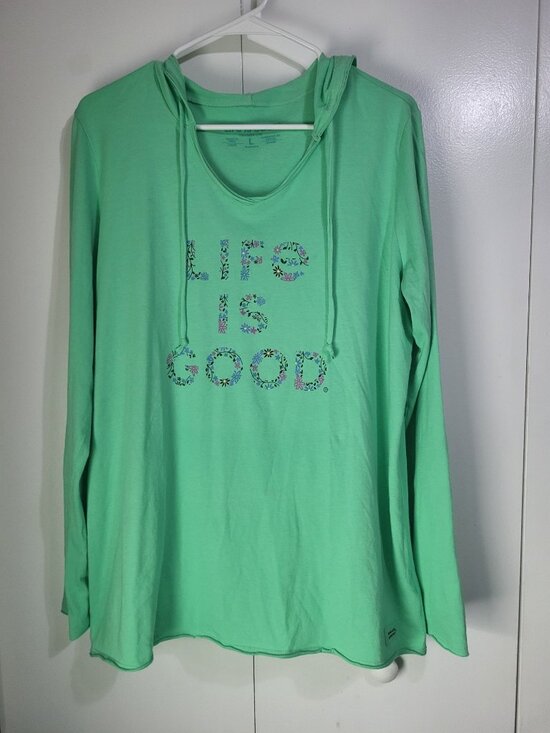 Life Is Good Tops - Life is Good Women's SZ LG  L/S Crusher Lite Hoodie LIG Floral Stack Green Beach